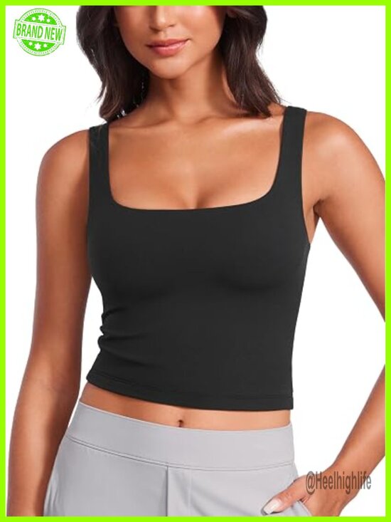 Tops - Butterluxe Double Lined Square Neck Tank Top - Sleeveless Yoga Fit Crop Top